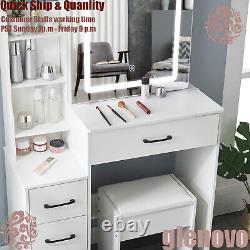 Vanity Set LED Lighted Mirror Makeup Dressing Table & 4 Drawers with Black Handle