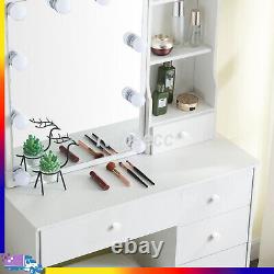 Vanity Set Makeup Dressing Table 10 LED Lights Sliding Mirror Cabinet and Stool