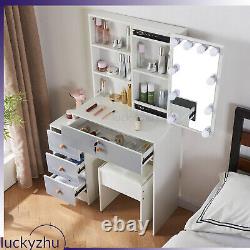 Vanity Set Table Mirror Makeup Dressing With Lighted Desk Drawers Stool Bedroom