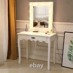 Vanity Set with 10 Led Lighted Mirror Drawer Women Makeup Dressing Table White