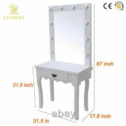 Vanity Set with 10 Led Lighted Mirror Drawer Women Makeup Dressing Table White