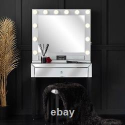 Vanity Table Dresser Hollywood Mirror Bluetooth Speaker Built-In Plug Silver Set