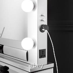 Vanity Table Dresser Hollywood Mirror Bluetooth Speaker Built-In Plug Silver Set
