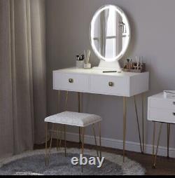 Vanity Table Set Dressing Table with 2 Drawers Cushioned Stool Makeup Table