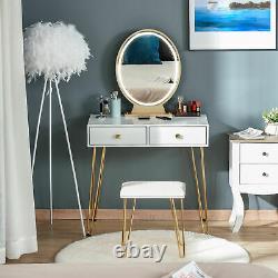 Vanity Table Set Dressing Table with 2 Drawers Cushioned Stool Makeup Table