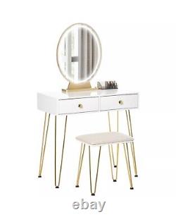 Vanity Table Set Dressing Table with 2 Drawers Cushioned Stool Makeup Table