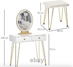 Vanity Table Set Dressing Table with 2 Drawers Cushioned Stool Makeup Table