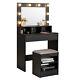 Vanity Table Set Large Makeup Stool Dressing Desk Drawer With Lighted Mirror