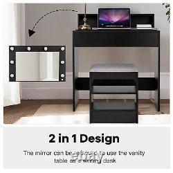 Vanity Table Set Large Makeup Stool Dressing Desk Drawer with Lighted Mirror