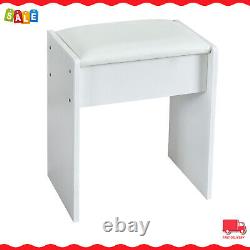 Vanity Table Set Makeup Dressing Desk with Stool Lighted Sliding Mirror 5 Drawers