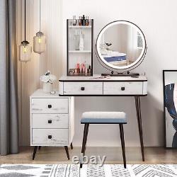 Vanity Table Set Makeup LED Lighted Mirror Dressing Desk withCharging Station