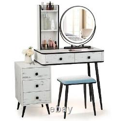 Vanity Table Set Makeup LED Lighted Mirror Dressing Desk withCharging Station