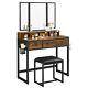 Vanity Table Set With Stool, Makeup Table With Tri-fold Mirror, Dressing Table