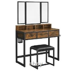 Vanity Table Set with Stool, Makeup Table with Tri-Fold Mirror, Dressing Table