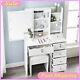 Vanity Table With Drawers, Led Lights Makeup Dresser Desk With Mirror & Stool Set
