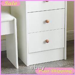 Vanity Table with Drawers, LED Lights Makeup Dresser Desk with Mirror & Stool Set