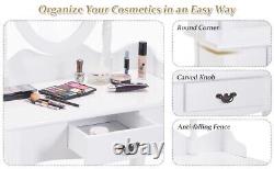 Vanity Wooden Makeup Dressing Table Stool Set Drawer & Mirror Jewelry Desk White