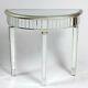 Venetian Champagne Silver Dressing Table Half Moon Mirrored Console Table