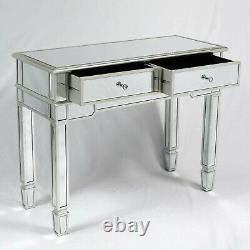Venetian Champagne Silver Mirrored Console Table 2 Drawer Dressing Table