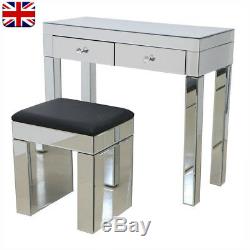 Venetian Glass Mirrored Bedroom Dressing Table or Console Table with Stool UK