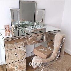 Venetian Mirror 7 Draw dressing Table in Silver 120cm CHEAPEST IN THE UK