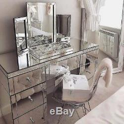 Venetian Mirrored 7 Drawer Vanity Dressing Table Modern Mirror Furniture Crystal