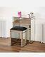 Venetian Mirrored Compact Dressing Table With Black Mirrored Stool & Led