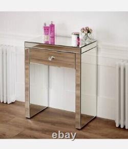 Venetian Mirrored Compact Dressing Table With Black Mirrored Stool & LED
