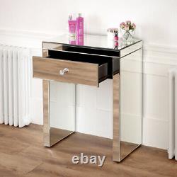Venetian Mirrored Compact Dressing Table with Black Stool Glass VEN16-VEN05B