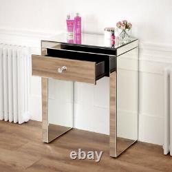 Venetian Mirrored Compact Dressing Table with Black Stool Set VEN16-VEN05B