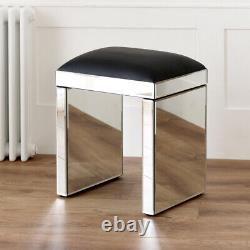 Venetian Mirrored Compact Dressing Table with Black Stool Set VEN16-VEN05B
