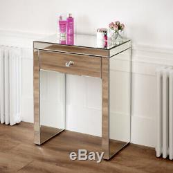 Venetian Mirrored Compact Dressing Table with Mirror & Black Stool VEN16-05B-39