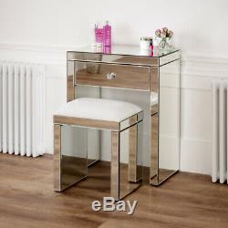 Venetian Mirrored Compact Dressing Table with White Stool-Bedroom VEN16-VEN05W