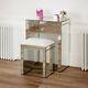 Venetian Mirrored Compact Dressing Table With White Stool Glass Ven16-ven05w