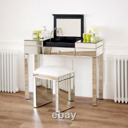 Venetian Mirrored Compartment Dressing Table with Black Stool VEN92 VEN05B