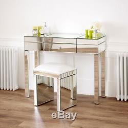 Venetian Mirrored Compartment Dressing Table with White Stool VEN92 VEN05W