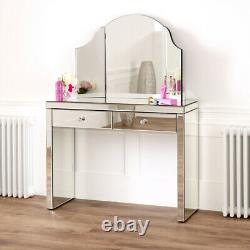 Venetian Mirrored Dressing Table + Curved Tri-Sided Vanity Mirror Set VEN66-41