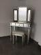 Venetian Mirrored Dressing Table Mirror & Stool With Antique Silver Trim
