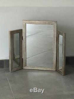 Venetian Mirrored Dressing Table Mirror & Stool With Antique Silver Trim