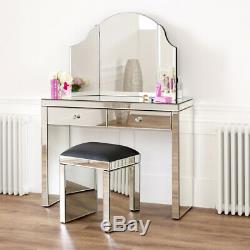 Venetian Mirrored Dressing Table Set with Black Stool VEN66-VEN05B-VEN41