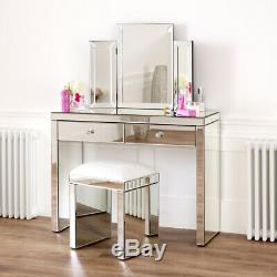 Venetian Mirrored Dressing Table Set with White Stool VEN66-VEN05W-VEN39