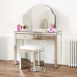 Venetian Mirrored Dressing Table Set with White Stool VEN66 VEN05W VEN41