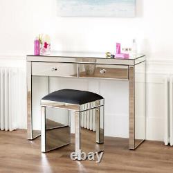 Venetian Mirrored Dressing Table with Black Stool Vanity Unit Set VEN66-VEN05B