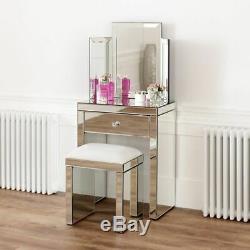 Venetian Mirrored Dressing Table with Mirror and White Stool VEN16-VEN05W-VEN39