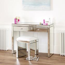 Venetian Mirrored Dressing Table with White Stool Glass Set VEN66-VEN05W