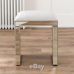 Venetian Mirrored Glass Dressing Table Stool White Seat Pad Bedroom VEN05W