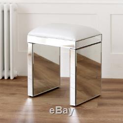 Venetian Mirrored Glass Dressing Table Stool White Seat Pad Bedroom VEN05W