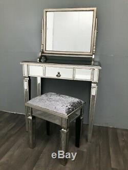 Venetian Mirrored Glass Stool Dressing Table Velvet Padded Seat Vintage Retro