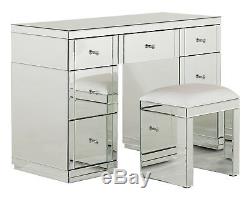 Venetian Mirrored Silver Dressing Table and Stool Vanity Bedroom Furniture Set