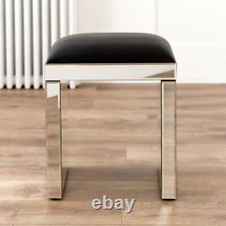 Venetian Mirrored Stool with Black Seat Pad Glass Dressing Table VEN05B